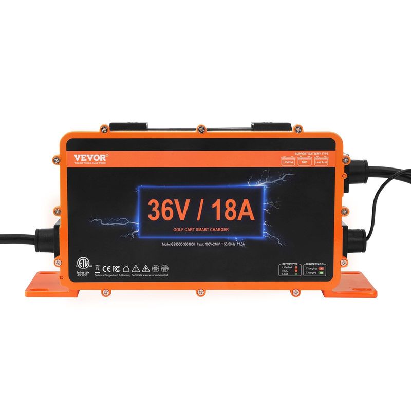 VEVOR 36 Volt Golf Cart Battery Charger, 18 AMP, Smart Battery Charger With D-Style Plug, Compatible With Lead-Acid AGM/GEL/EFB MF NMC LiFePO4 Batteries For EZGO TXT, IP67 Waterproof ETL Certified_voghion.com