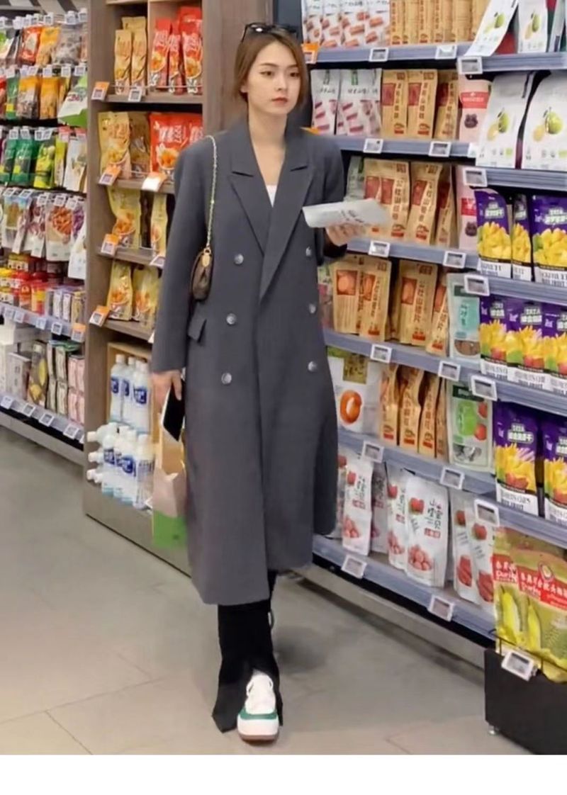 High-End-Trenchcoat für Damen, mittellang, 2025 Frühling und Herbst neuer Stil, zweireihiger Anzugkragen, langer Mantel_voghion.com