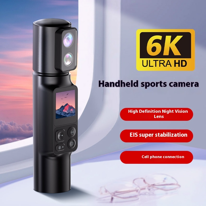 Caméra d'action double objectif ATOM 6K, rotation à 350°, stabilisation EIS, vision nocturne, Wi-Fi pour vlogging, sport, voyage, avec carte SD 32 Go en cadeau_voghion.com