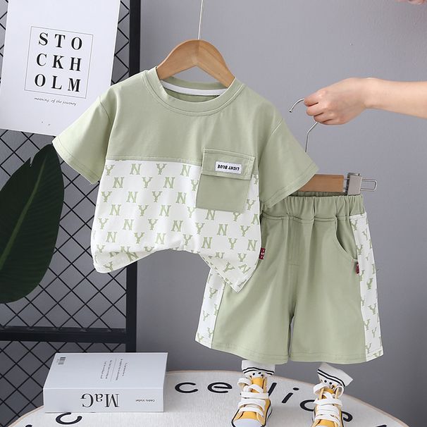 Set di due pezzi per bambini a maniche corte con lettere colorate per ragazzi, abbigliamento estivo per neonati 2024_voghion.com