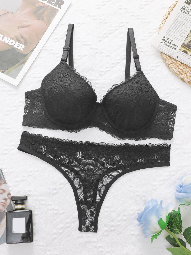 Push-up underwear underwear set Sexy comfortable fashion lace lace ultra-thin bra set_voghion.com