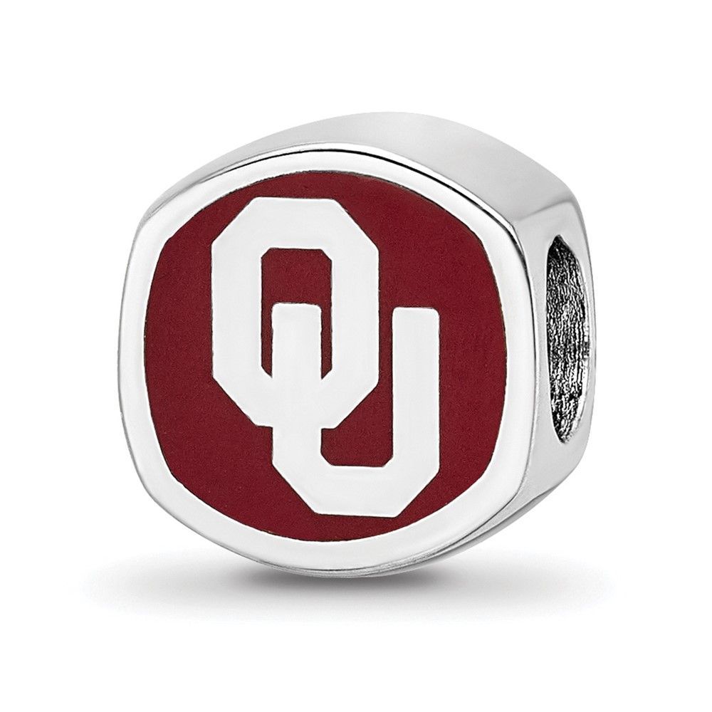 Sterling Silver Rhodium-plated LogoArt University Of Oklahoma Double Logo Enameled Bead_voghion.com