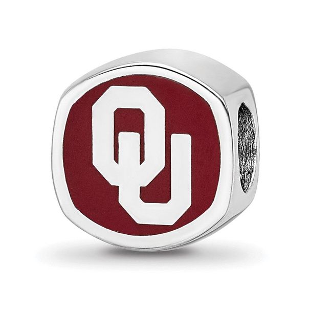 Sterling Silver Rhodium-plated LogoArt University Of Oklahoma Double Logo Enameled Bead_voghion.com