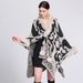Wool-collar jacquard knit shawl cape hairball plus size cardigan coat_voghion.com