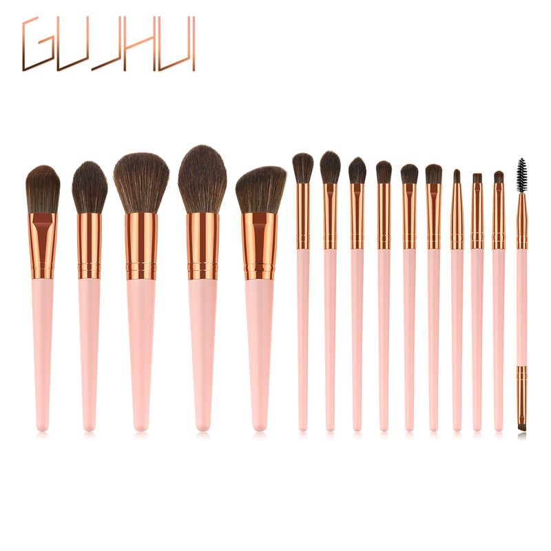 15-teiliges Make-up-Pinsel-Set, loser Puderpinsel, Lidschattenpinsel, Holzgriff, Roségold, Make-up-Werkzeug GUJHUI_voghion.com