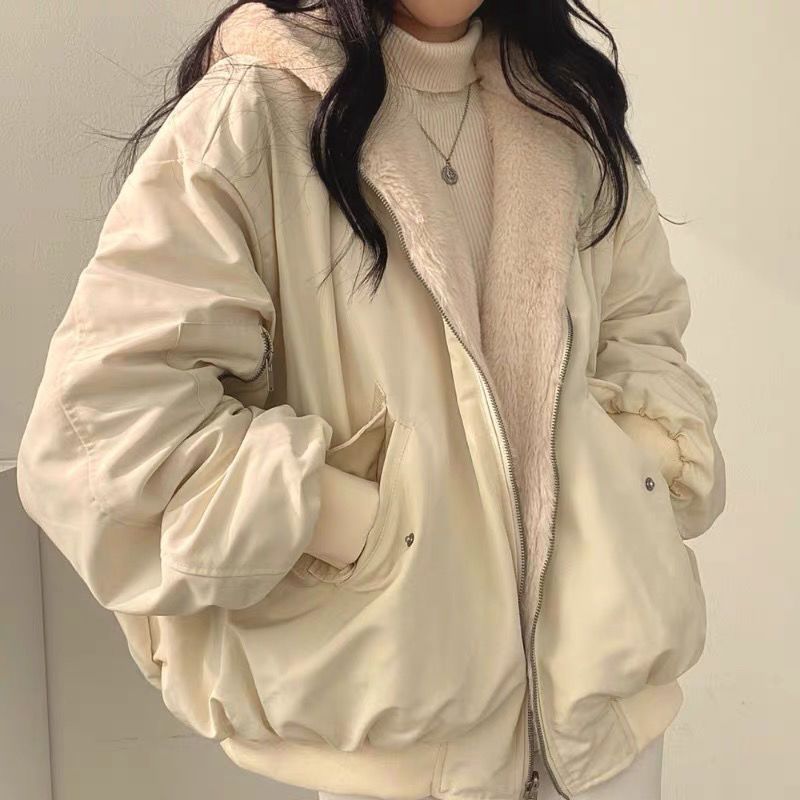 Parkas Dam Tjockare Daglig Studenter Ledigt Vinter Bekväm Dubbelskiktad Heltäckande Koreansk Stil Enkel Trendig Enfärgad_voghion.com