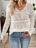Women's Rainbow Lace Yoke Knit Top - Breathable Mesh & Solid Color Blend Crochet Pullover For Beach Resorts & Summer Vacations_voghion.com