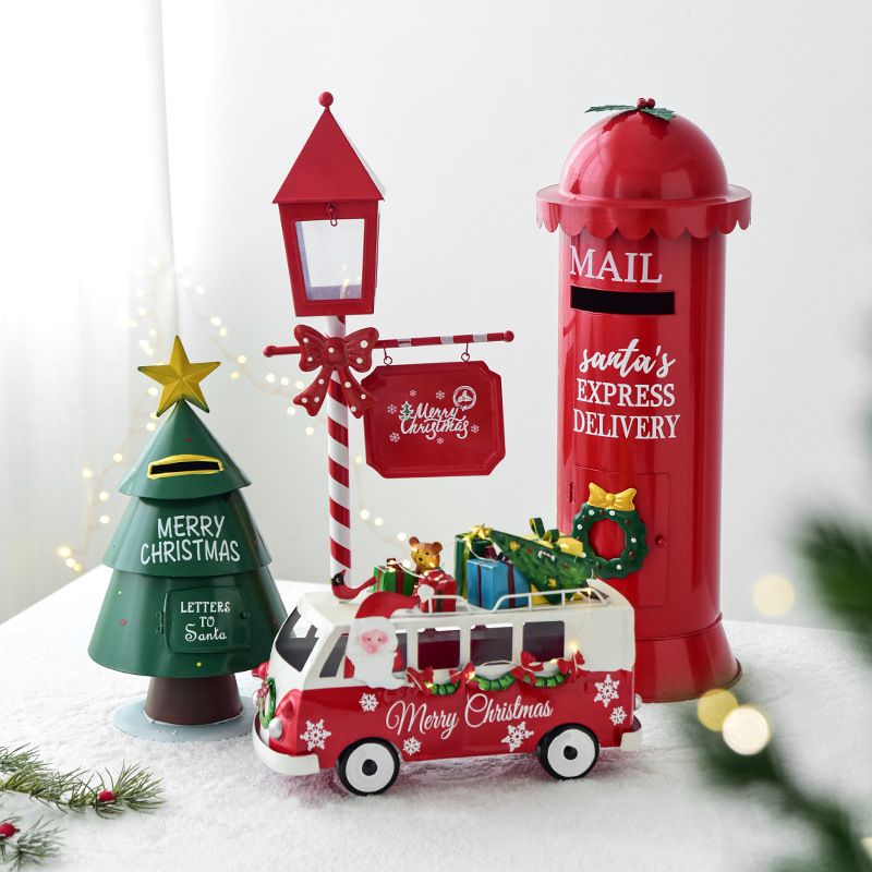 Vintage Christmas Mailbox Decor - Wrought Iron Holiday Mailbox With Snowman, Sleigh & Tree Designs - Festive Front Desk Decor_voghion.com