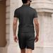 Men's Clothing Summer New Men's Solid Color Jacquard Shirt Casual Short Sleeved Shorts Two Piece Suit_voghion.com