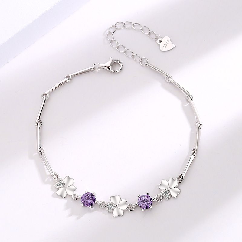 Bracciale in argento placcato con diamanti e zirconi, stile coreano, con trifoglio portafortuna, per donna, gioielli di alta gamma_voghion.com