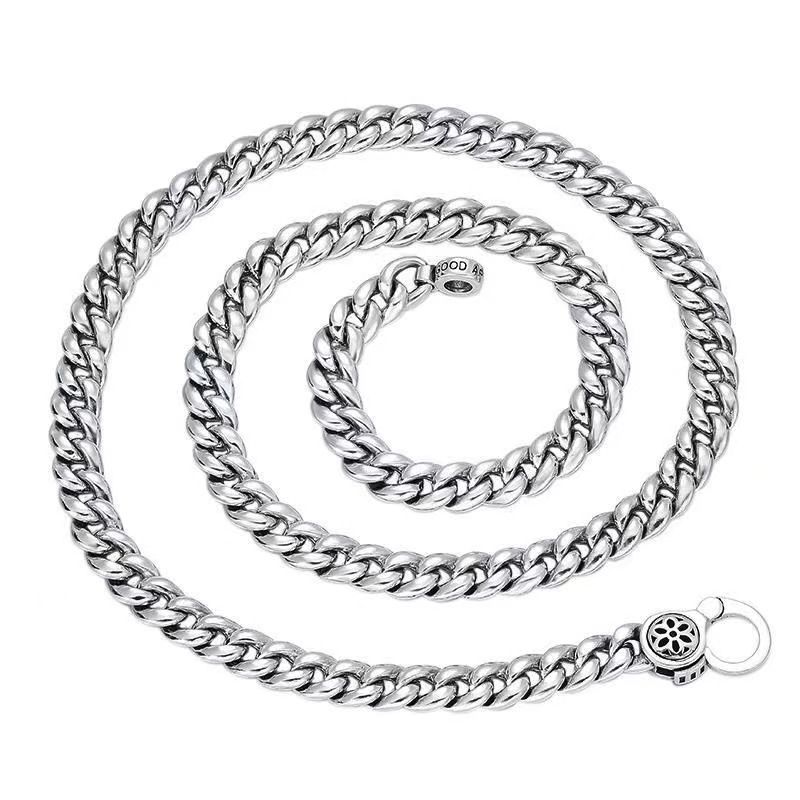 High-end Cherry Blossom Cuban Tank Necklace For Men, Stylish Punk Smooth Hip-hop Silver Chain New Model_voghion.com