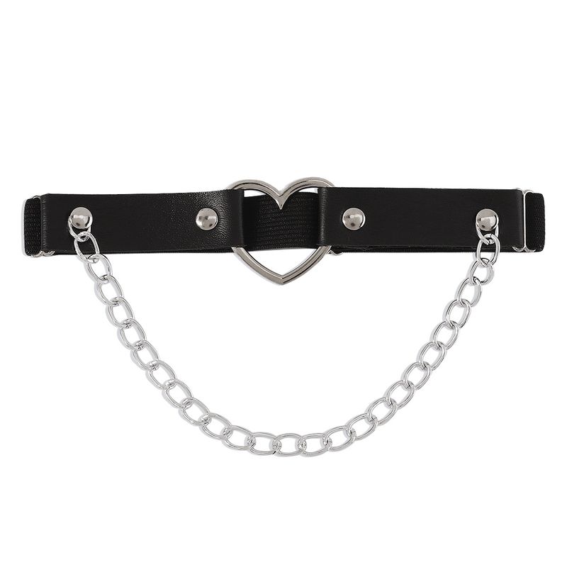C0337 Diablo exaggerated leather heart rivet geometric Harajuku style chain leg loop female_voghion.com