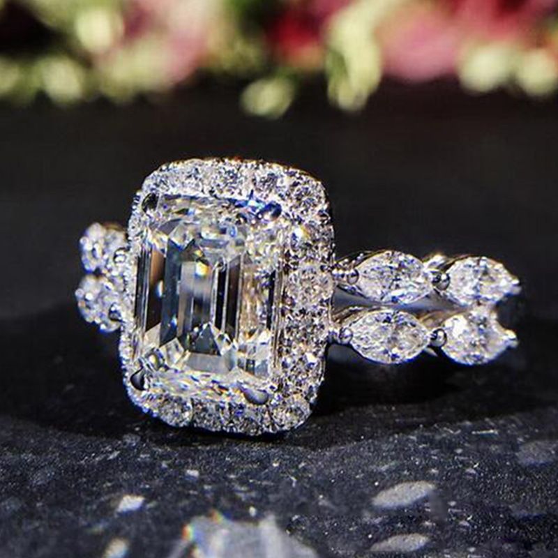 Prinzessin Quadrat Simulation Zirkon Ring Hochzeit Vorschlag Karat geformt Diamant Ehering_voghion.com