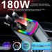 4-in-1 With 2 Retractable Cables 180W Fast Power Adapter Car Charger With Starlight For IOS Android Phones_voghion.com