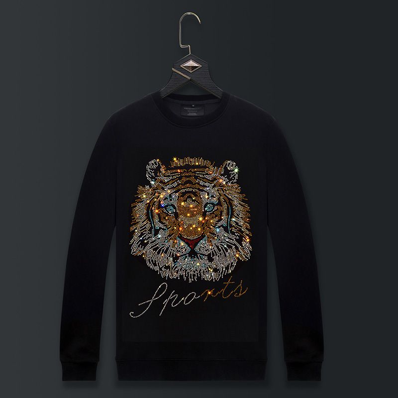 Abbigliamento da uomo Felpa con testa di tigre e diamante caldo Abbigliamento da uomo alla moda di grandi dimensioni Giacca da uomo alla moda con scollo rotondo e nuovo_voghion.com