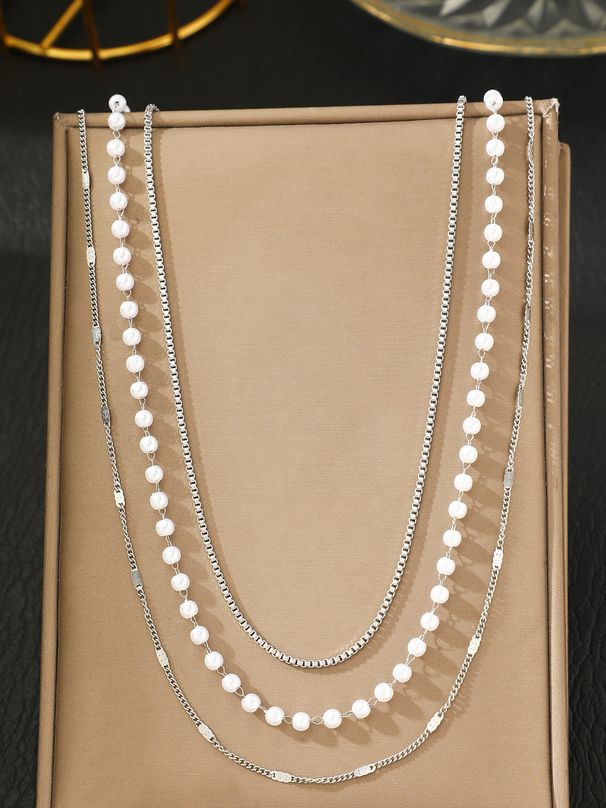 Catena per la vita in metallo multistrato alla moda con perle, stile semplice e freddo, catena per il corpo versatile_voghion.com