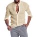 Cotton Linen Hot Sale Men's Long-Sleeved Shirts Summer Solid Color Stand-Up Collar Casual Beach Style Plus Size_voghion.com