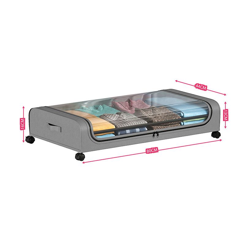 Aufbewahrungsbox für Queensize-Betten mit Rollen, staubdichte Stoffabdeckung unter dem Bett, Aufbewahrung und Organisation, Aufbewahrungsbox mit Eisenrolle_voghion.com