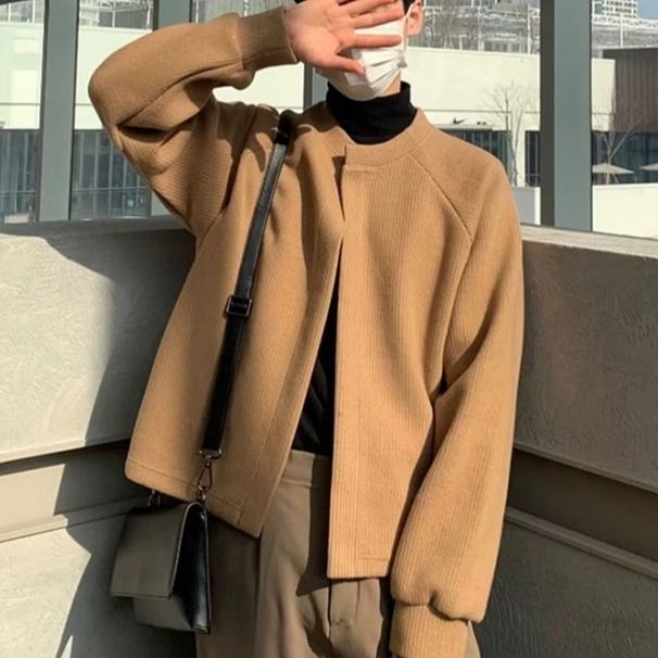 Autumn and winter round neck sweater men's loose retro versatile casual simple comfortable knitted cardigan jacket_voghion.com