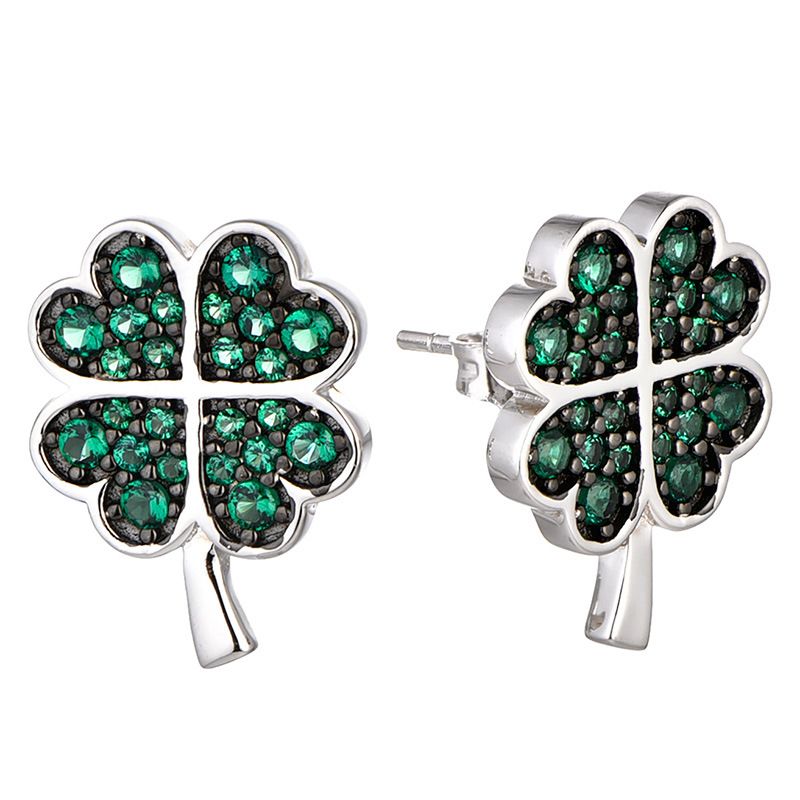 Orecchini pendenti con trifoglio e erba portafortuna in argento sterling S925, zirconi, collana da donna, gioielli in argento_voghion.com