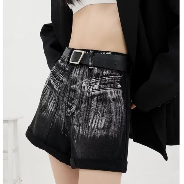 Black American Style Washed Plus Size Denim Shorts For Women 2024 Summer New Versatile Rolled Hem Design Hot Pants_voghion.com