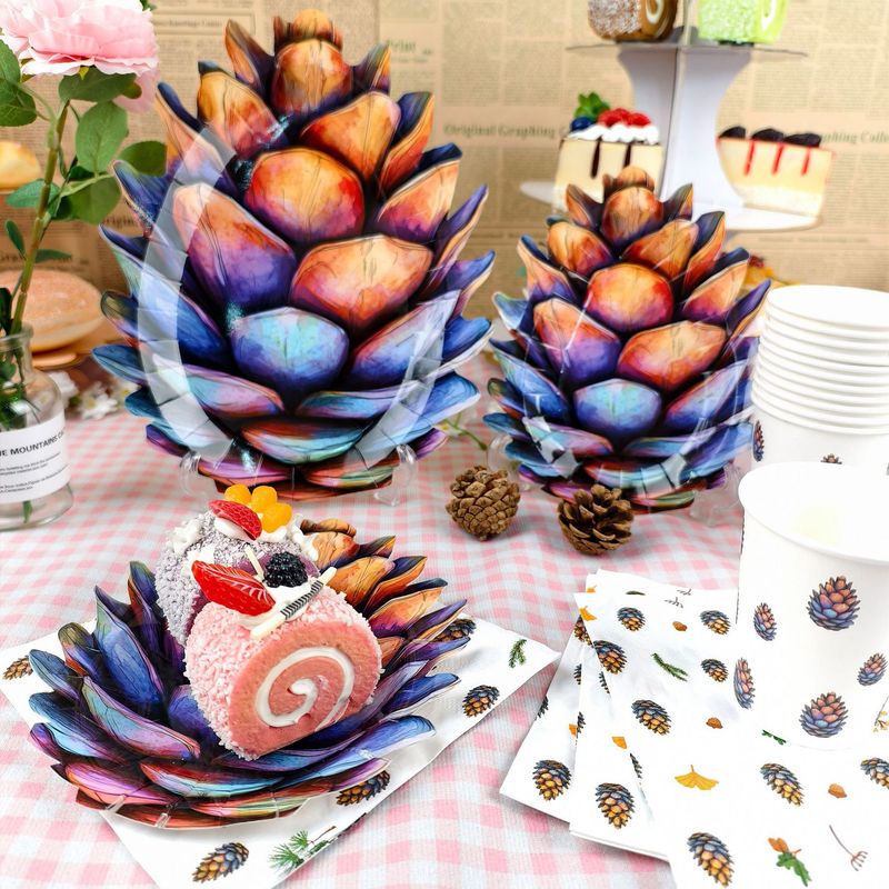 Pinecone-Themed Disposable Party Tableware Set - 6.3" & 8.66" Plates, Cups & Napkins - Eco-Friendly Paper_voghion.com