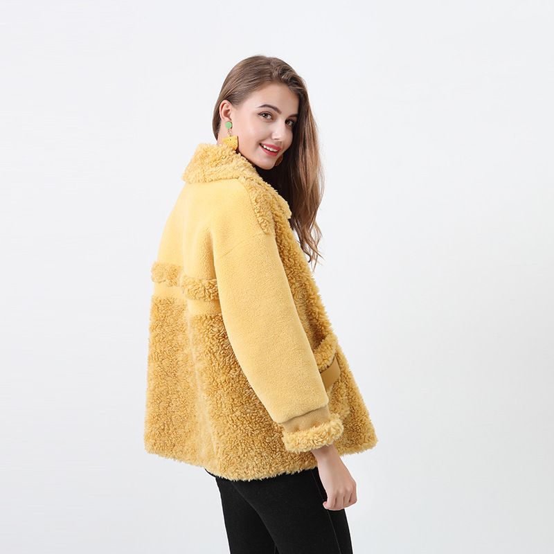Cappotto corto in pelliccia di pile patchwork da donna in pelliccia sintetica_voghion.com