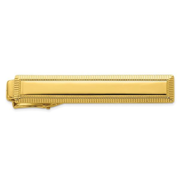 Kelly Waters Gold-plated Lined Edge Engraveable Tie Bar_voghion.com