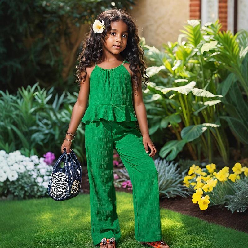 Pantaloni casual alla moda per ragazze, da mamma e bambini, completino estivo alla moda con gilet e struttura plissettata, set da 2 pezzi_voghion.com