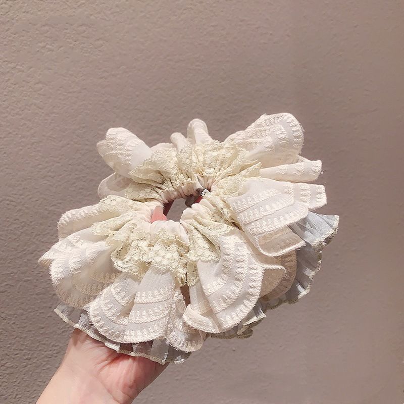 Elegant Temperament, Beige Chiffon Lace, High-end Feeling, Large Intestine Loop, Women's Hair Tie, Headband, Korean_voghion.com