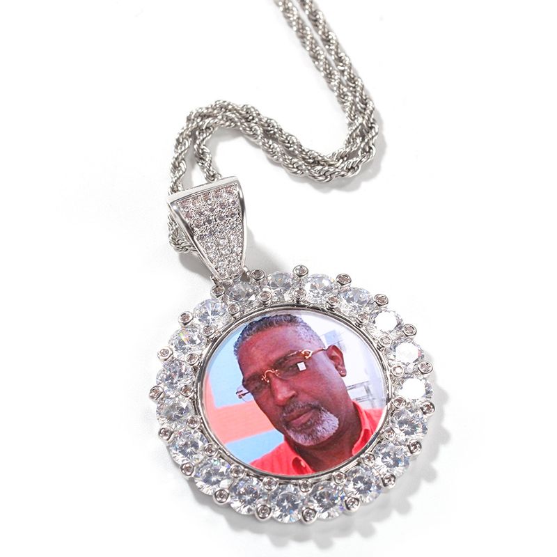 Jauna produkta hiphopa apaļo dimantu personalizēta DIY foto kulona kaklarota, modes vīriešu un sieviešu aksesuāri_voghion.com