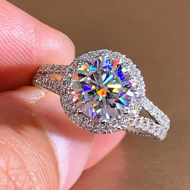 Cao Shi Live Broadcast Classic Micro Set Zircone Rotondo Anello Nuziale da Donna con Diamanti a Forma di Cuore e Otto Frecce_voghion.com