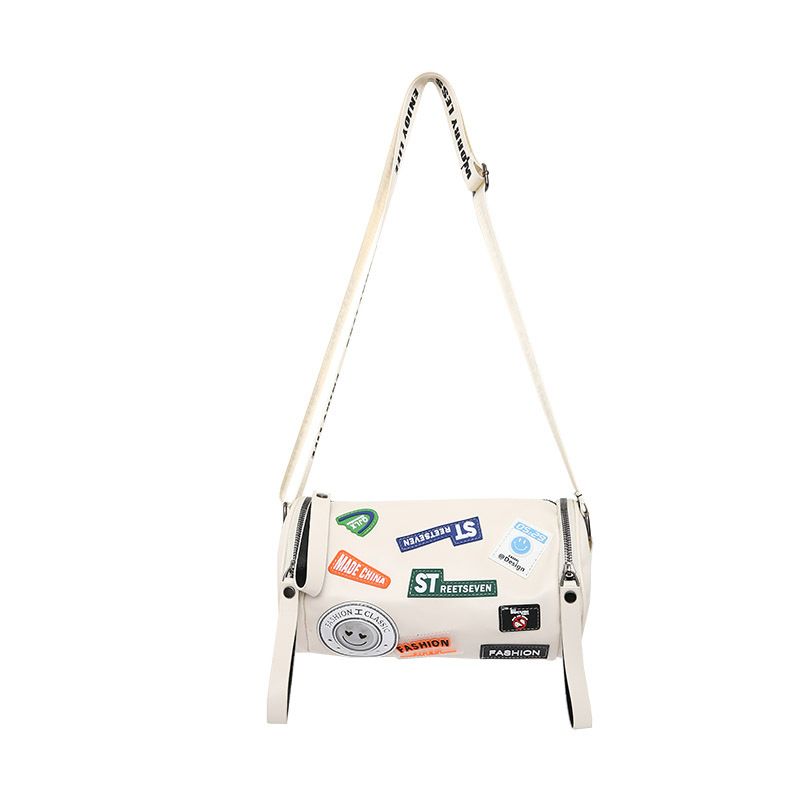 Crossbodytas voor heren Nieuwe PU damestas Modemerk All Match Bucket Bag Letter Badge Cilindrische tas Enkele schoudertas voor dames_voghion.com