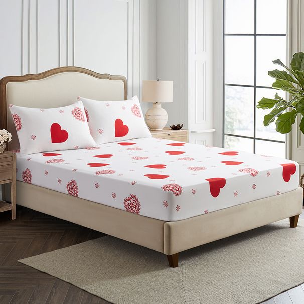 Drap-housse en polyester doux pour la peau, protège-matelas, drap-housse, drap-housse, drap-housse, motif couple amoureux blanc_voghion.com