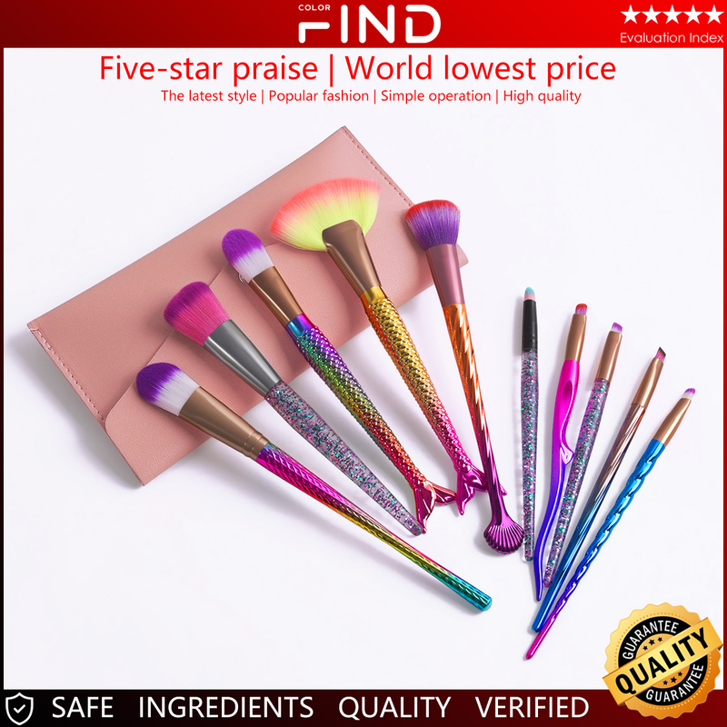 10 pcs multi-color makeup brush set with makeup brush bag FINDCOLOR factory direct sale for giving away for home use_voghion.com