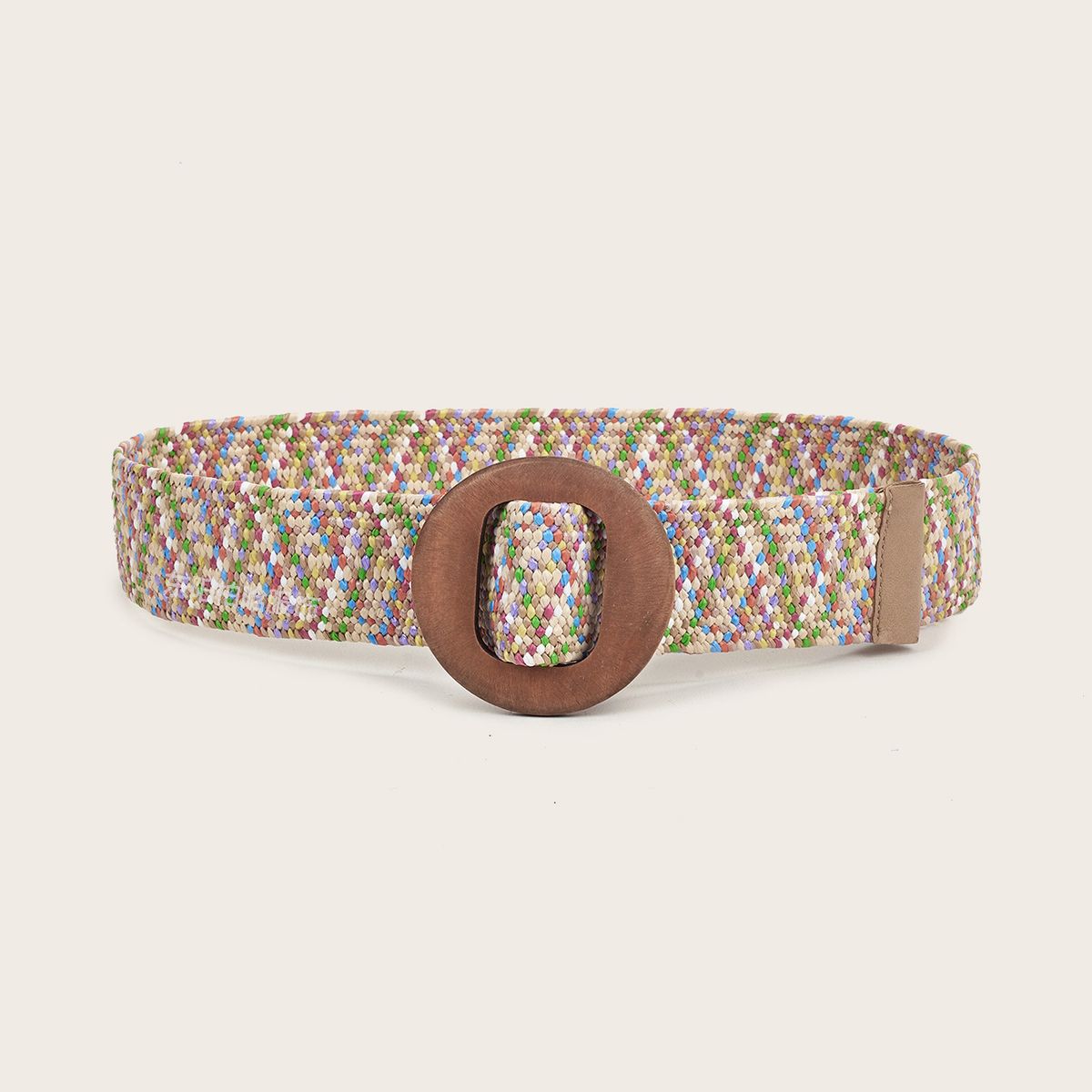 Damengürtel Sommer PP Stroh gewebt elastisch bunt Holz quadratische Schnalle Gürtel Gurtband_voghion.com