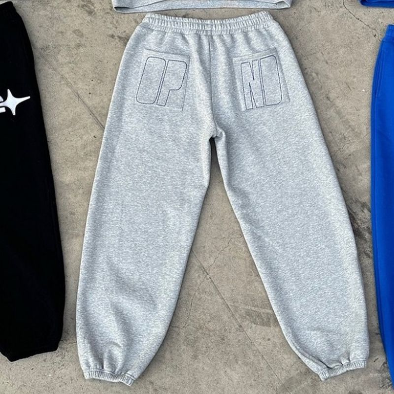 ​​"Unisex Streetwear Hoodie & Joggers Set - Geometric Embroidery, Oversized Fit, Polyester Blend, Black/Blue/Gray - S/M/L/XL"​​_voghion.com