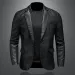 Vestes en cuir synthétique pour homme, col rabattu, coupe cintrée, noir, daim, moto, décontracté, neuf, 2025_voghion.com