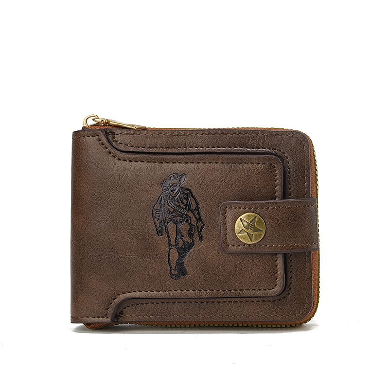 Cartera para hombre, corta, retro, de moda, con cremallera, billetera para múltiples tarjetas, gran capacidad, popular, para llevar en la mano_voghion.com