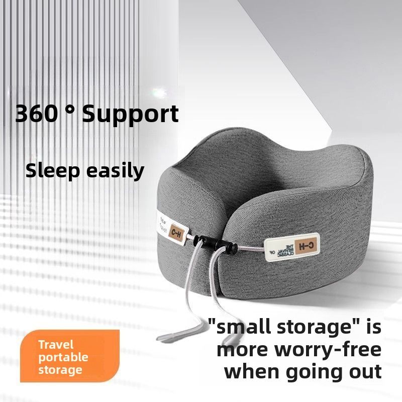 Almohada de espuma viscoelástica plegable en forma de U para descansar la siesta, cabeza, cuello y cervicales en avión._voghion.com