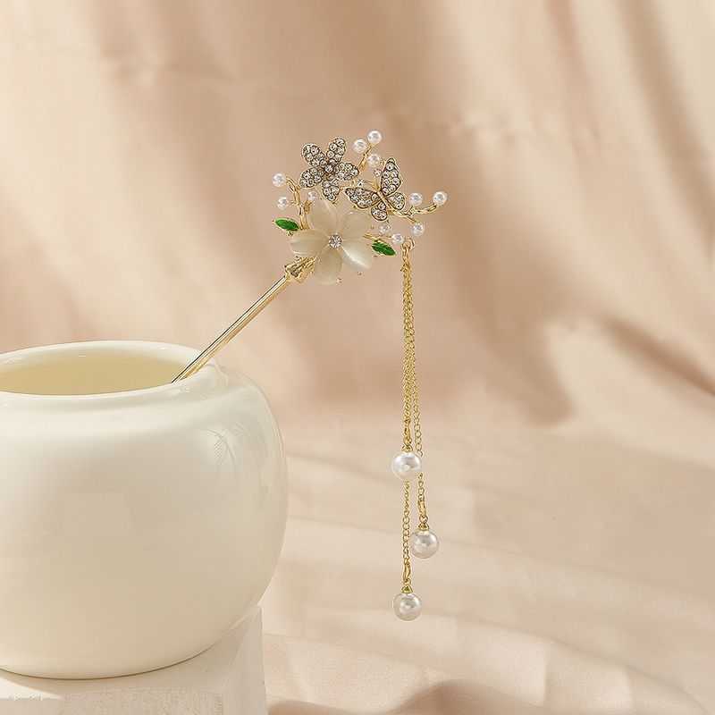 Women's headdress pearl flower hairpin ancient style simple modern daily hairpin Hanfu step shaking tassel ancient costume women_voghion.com