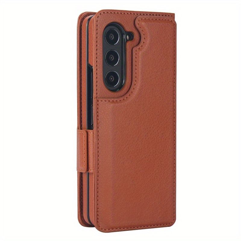 Usnjen etui za telefon iz enobarvnega usnja, združljiv z Galaxy Z Fold 6, s funkcijo stojala za telefon, priročen za vsakodnevno nošenje bankovcev_voghion.com