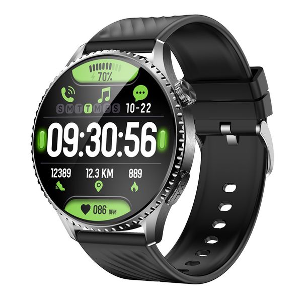 Unisex Smart Watch With Bluetooth Calling, Heart Rate & Blood Pressure Monitoring, 14-Day Battery Life, Waterproof (Black/Gray Silicone Strap)_voghion.com