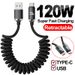 120W To Tipe C Fast Charge Spring Cable Telescopic Charging Car Phone Charger Data Cord For IPhone Samsung Mi USB Cables_voghion.com