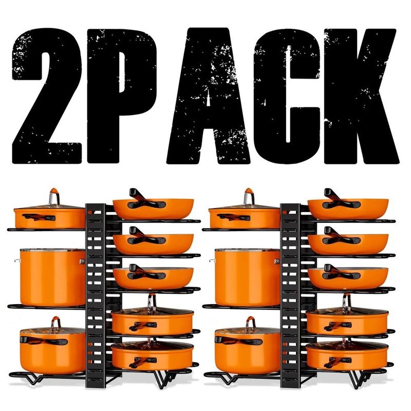 2 Pack Pot And Pan Rack, Pot Rack Organizers, Kitchen Organization &amp; Storage Rack, Adjustable Pot Lid Holders &amp; Pan Rack_voghion.com