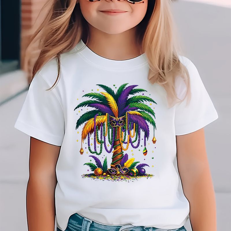 Kids’ Clothing Girls Beads Feather Pattern Round Neck Short Sleeved T Shirt Summer Wear_voghion.com