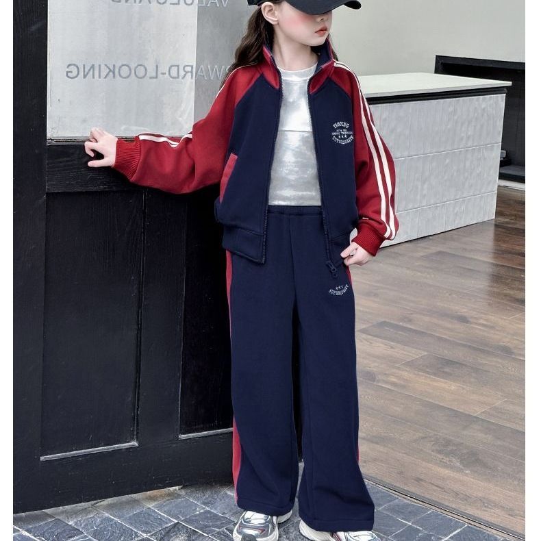 Girls' Autumn And Winter Fashion Velvet Suit, Foreign Style 2025 New Children's Sportswear, Late Autumn Girls And Older Children's Trendy Cool Wear_voghion.com