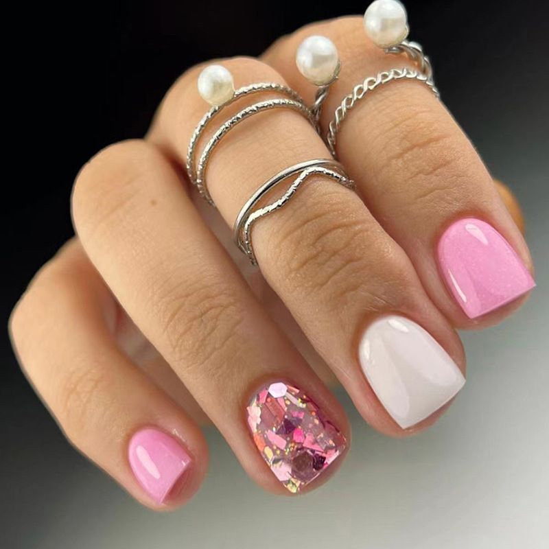 24 Uds. De uñas postizas francesas blancas, uñas postizas cuadradas de longitud media, cobertura completa brillante Simple, puntas de uñas usables Balleri_voghion.com