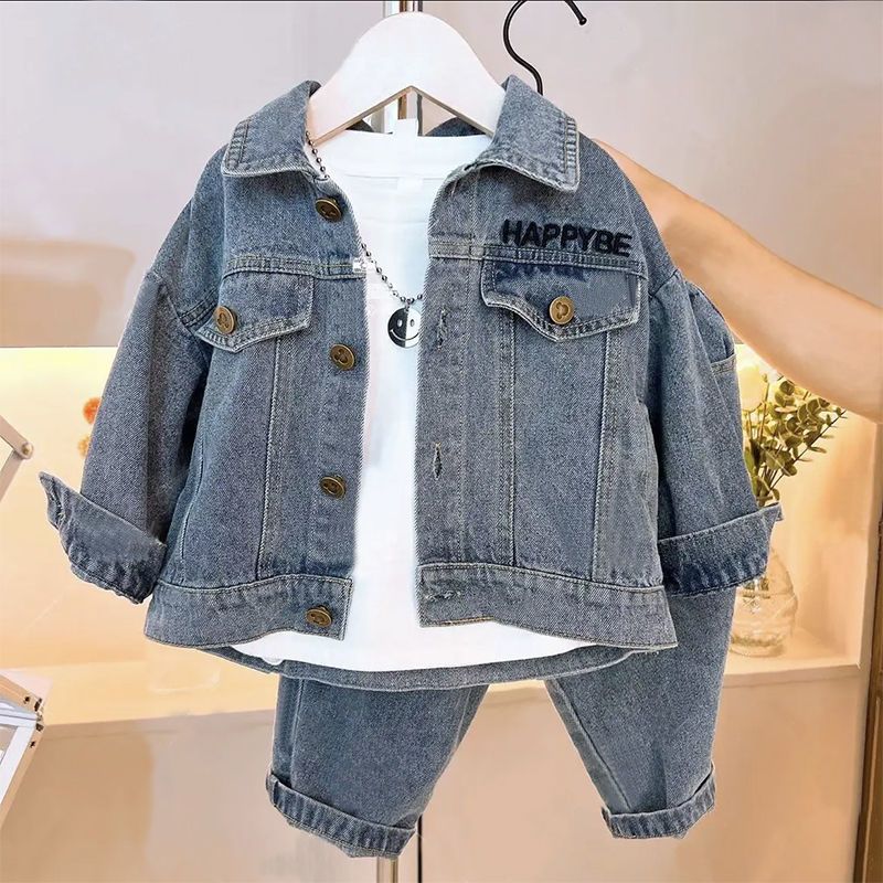 Kinder Set 2023 Neue Westlichen Stil Mädchen Frühling und Herbst Hübsche Jungen Cartoon Casual Denim Koreanische_voghion.com