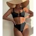Bikini sexy con detalle de aro para mujer - Traje de baño dividido multicolor estilo europeo y americano para playa y piscina_voghion.com